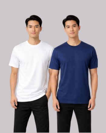 Combo of 2 Plain Regular Fit T-Shirts for Men - White + Blue - 100% Premium Cotton