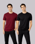 Combo of 2 Plain Regular Fit T-Shirts for Men - Black + Maroon - 100% Premium Cotton