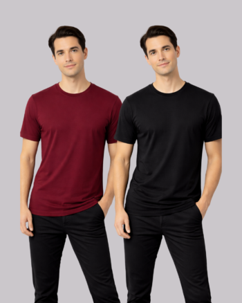 Combo of 2 Plain Regular Fit T-Shirts for Men - Black + Maroon - 100% Premium Cotton