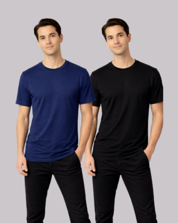 Combo of 2 Plain Regular Fit T-Shirts for Men - Black + Blue - 100% Premium Cotton