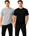Combo of 2 Plain Regular Fit T-Shirts for Men - Black + Melange Grey - 100% Premium Cotton