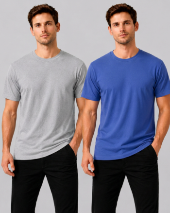 Combo of 2 Plain Regular Fit T-Shirts for Men - Blue + Melange Grey - 100% Premium Cotton