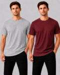 Combo of 2 Plain Regular Fit T-Shirts for Men - Maroon + Melange Grey - 100% Premium Cotton